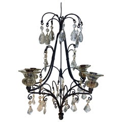 Antique Four Arms Hand Wrought Iron Hanging Chandelier