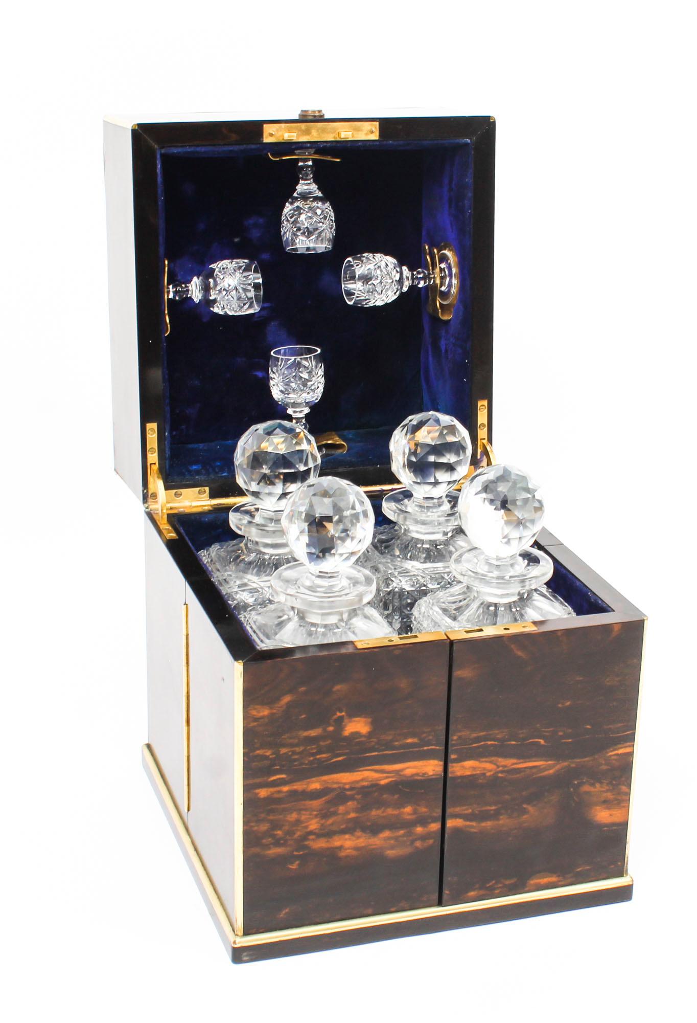 Antique Four Bottle Coromandel Decanter Box Tantalus, 19th Century In Good Condition In London, GB