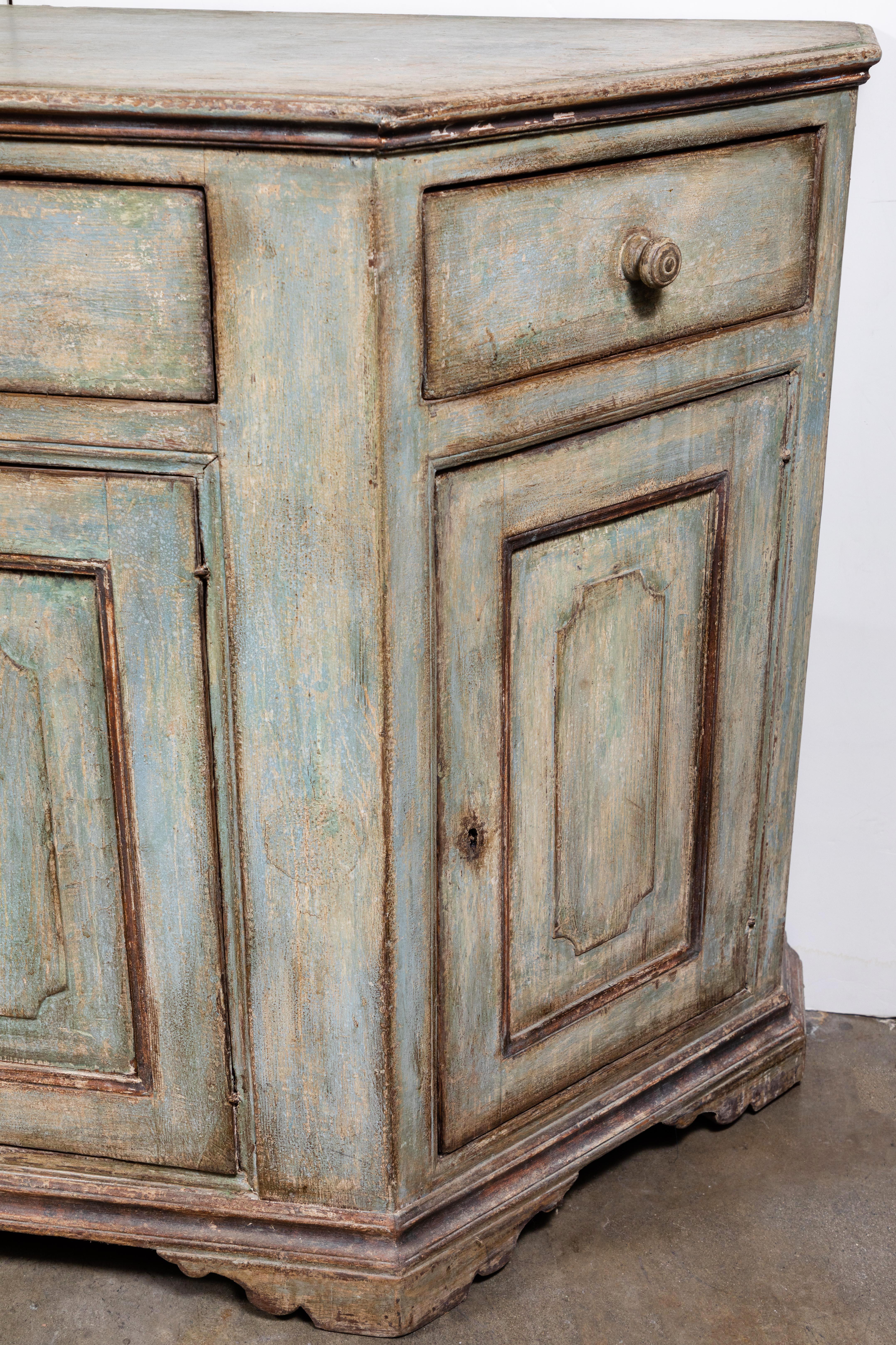Hand-Carved Antique, Four Door, Painted Tuscan Buffet