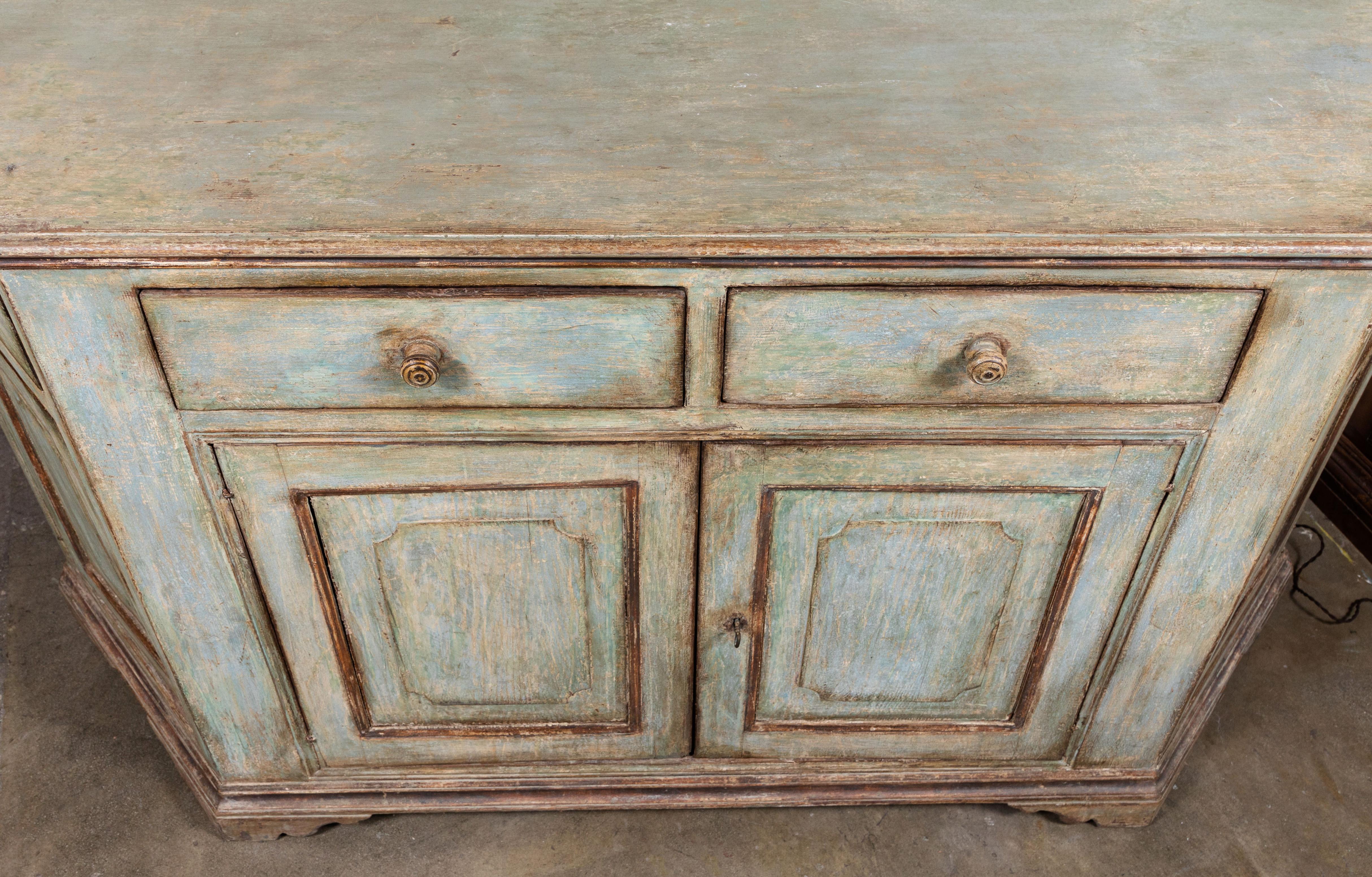 Antique, Four Door, Painted Tuscan Buffet In Good Condition In Newport Beach, CA