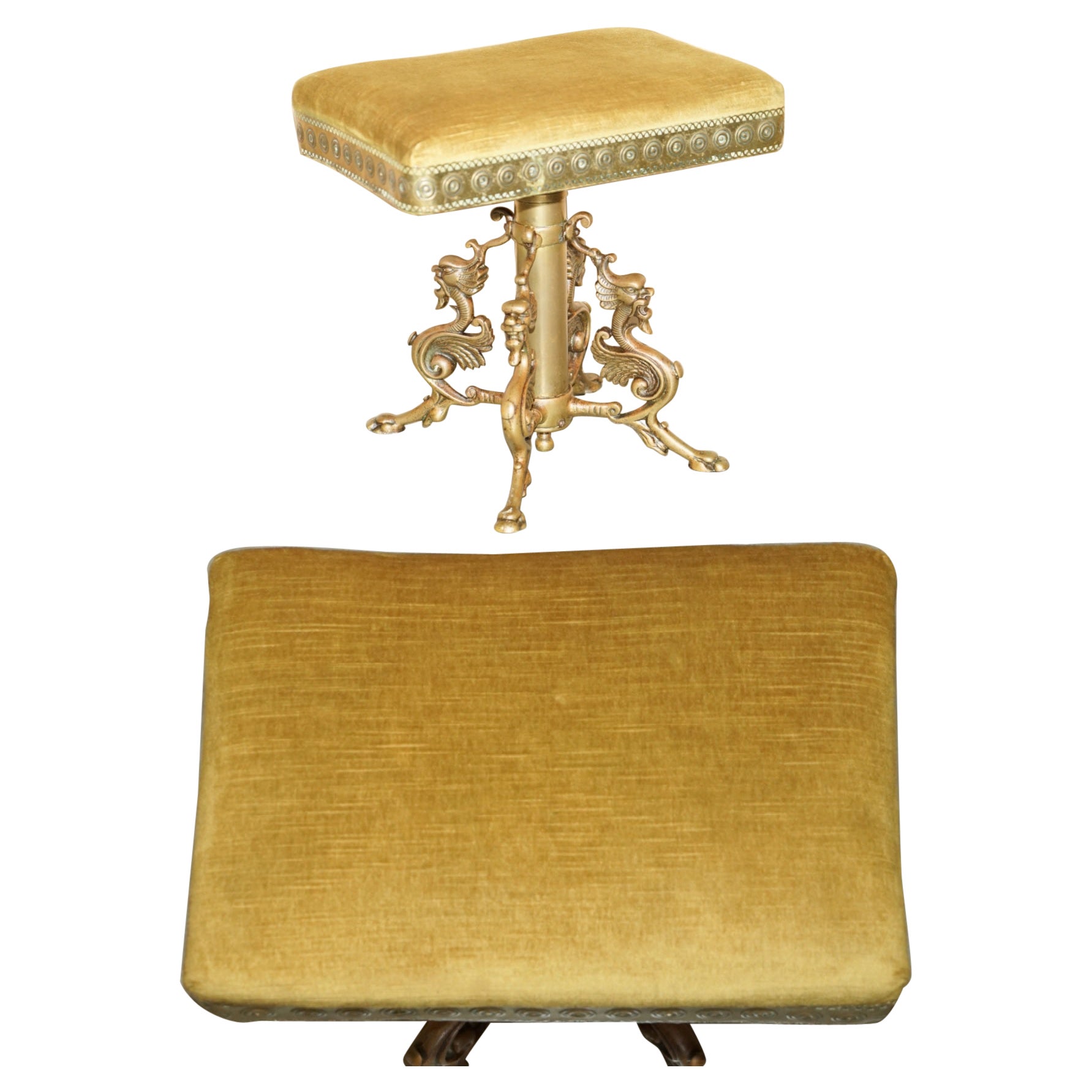 ANTiQUE FOUR DRAGON ITALIAN GILT BRONZE STOOL CIRCA 1860 HIGHLY DECORATIVE