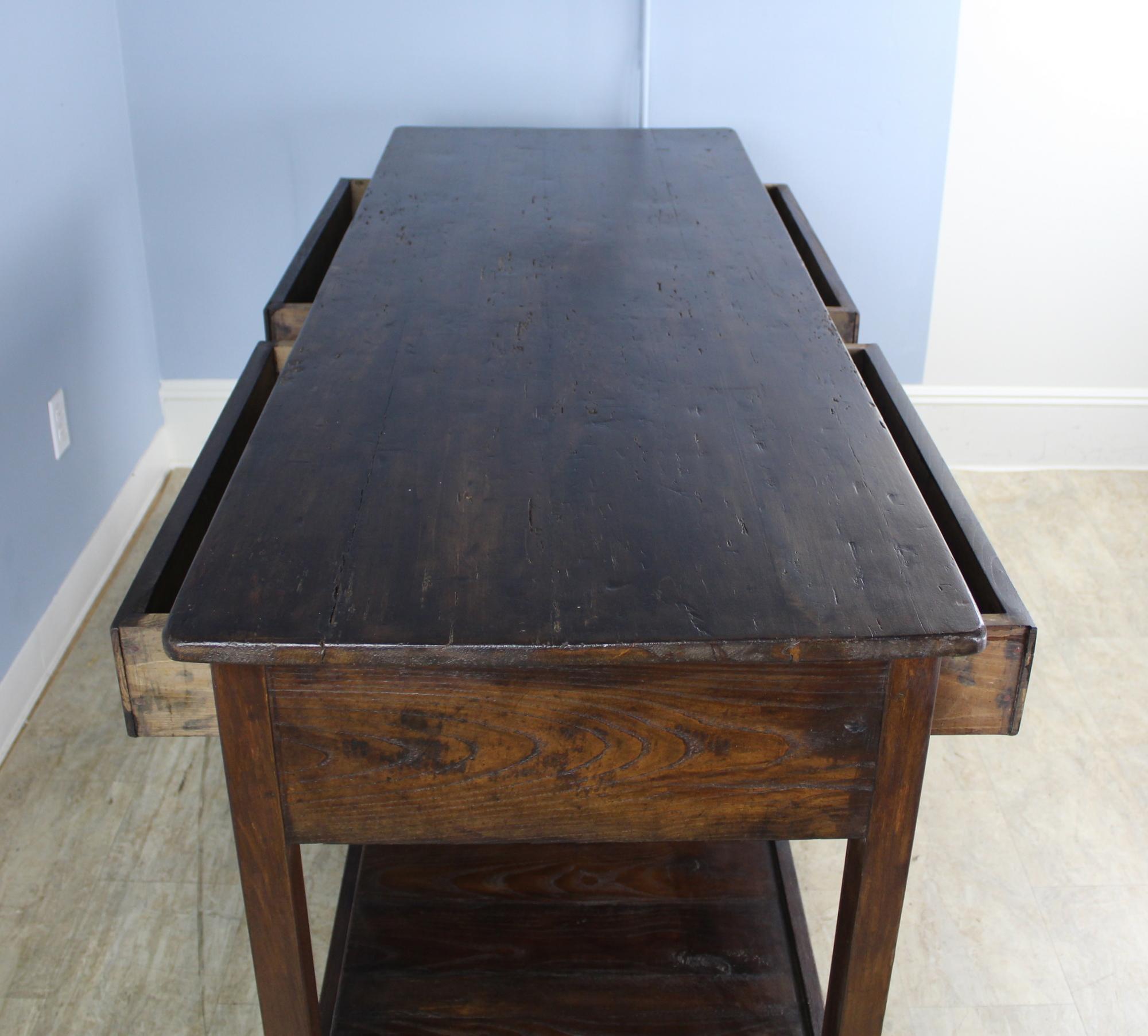 Antique Four-Drawer Draper's Table, Chestnut Base and Fruitwood Top 2
