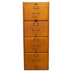 Used Four Drawer Oak and Brass File Cabinet c.1930