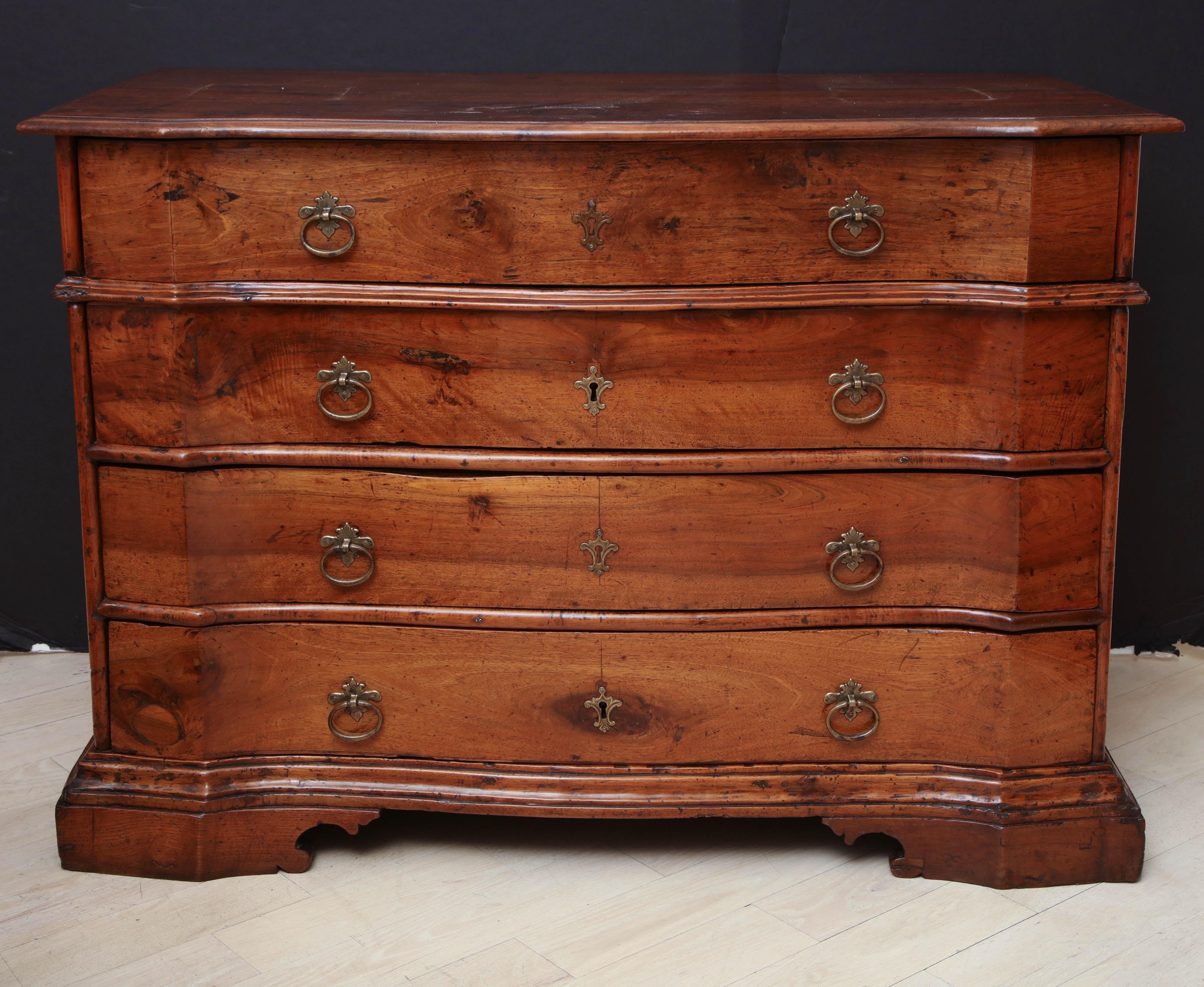 Beautiful 17th century Italian walnut commode with four drawers with shaped fronts and bracket feet.

Overall dimensions: 47.5” W 24” D 34” H


Available to see in our NYC Showroom 
BK Antiques
306 East 61st St. 2nd fl.
New York, NY 10065