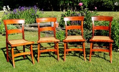 Antique Four Federal Tiger Maple Slat Back & Cane Seat Dinning Charis