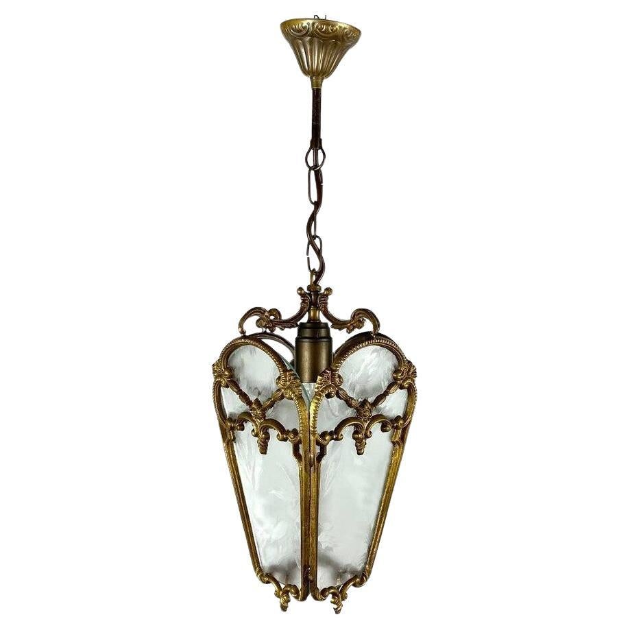 Antique Four Glass Sided Lantern In Cut Glass And Gilt Brass, 1920s