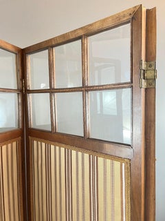 19th Century Antique Four-Leaf Screen with Carved Wood and Glass