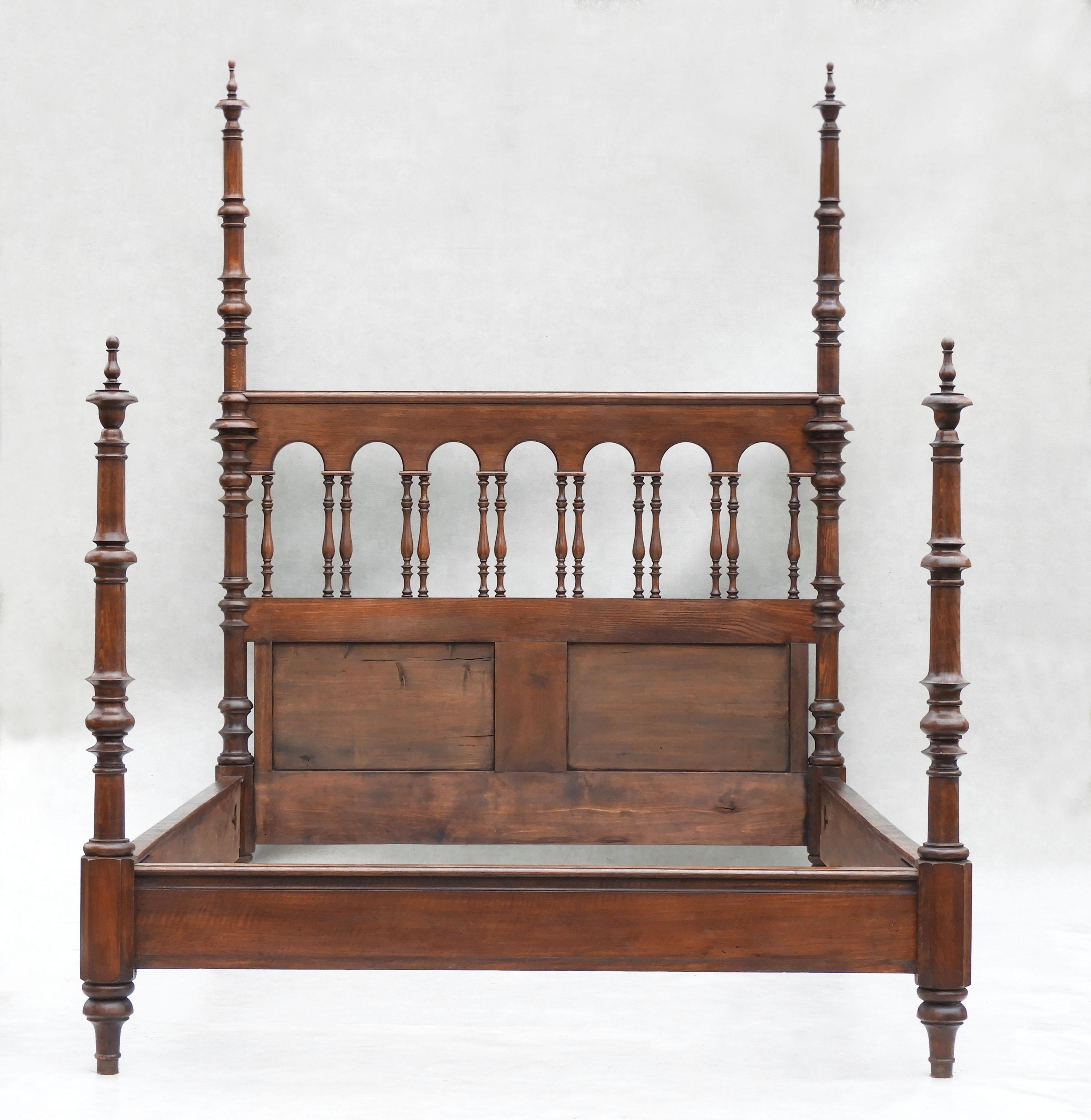 Carved Antique Four Post Bed, 19th Century France For Sale
