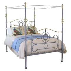 Antique Four-Poster Bed in Blue Verdigris with base, M4P30A