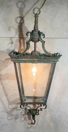 Antique Four Sides Brass Mizner Style Hanging Lantern