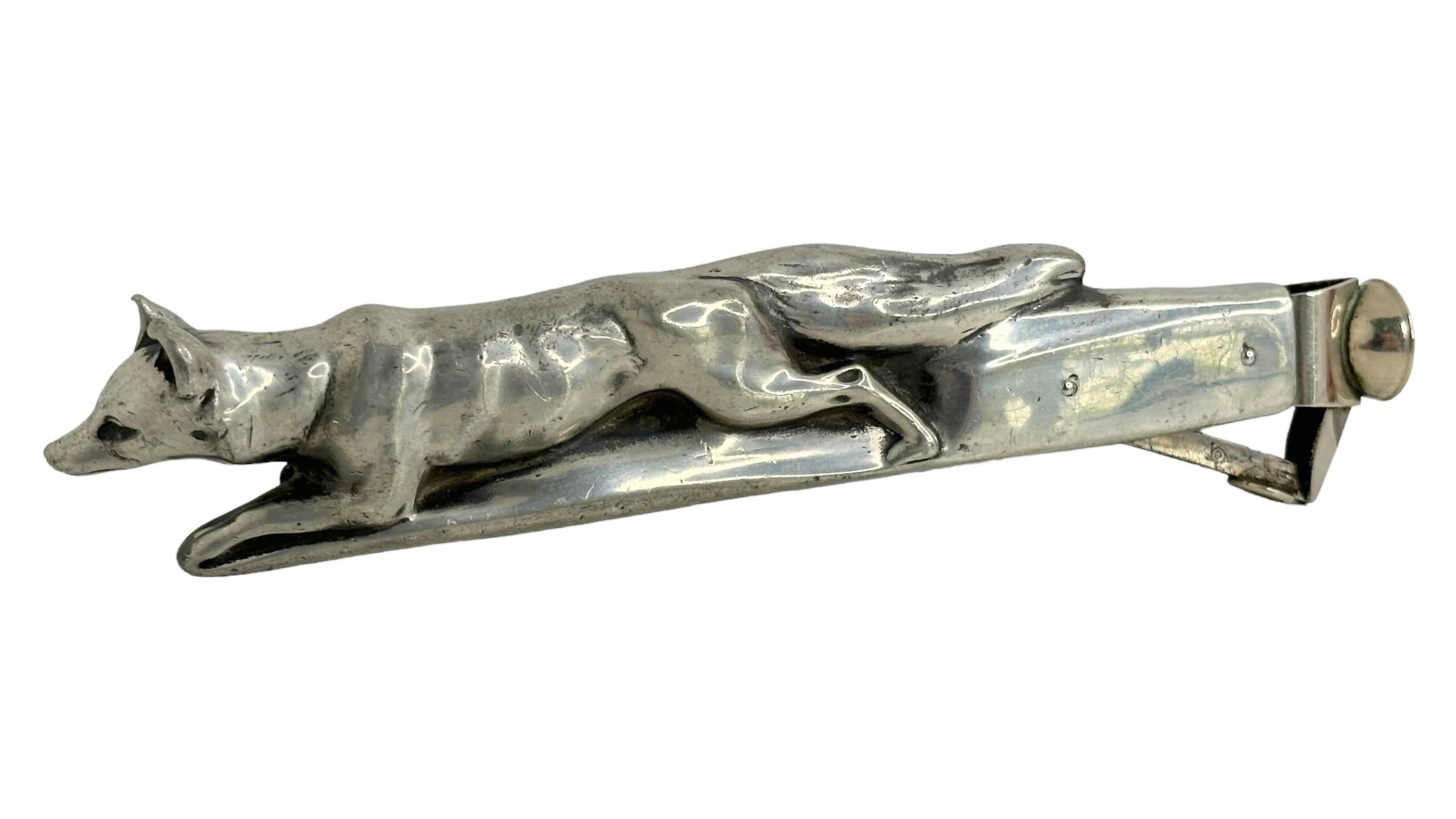 Austrian Antique Fox Figural Cigar Cutter, silvered Metal 1900s Austria For Sale