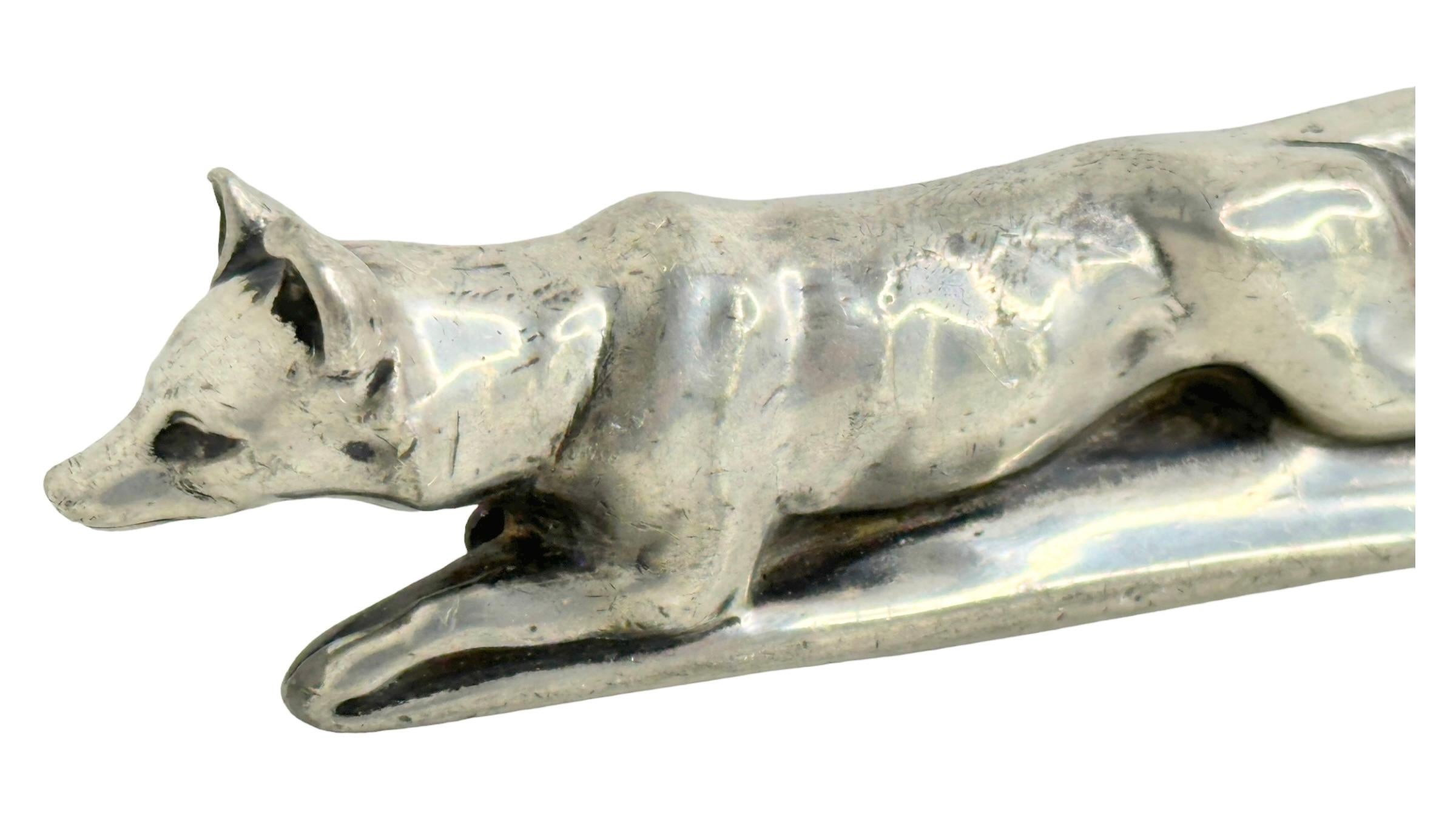 Silvered Antique Fox Figural Cigar Cutter, silvered Metal 1900s Austria For Sale