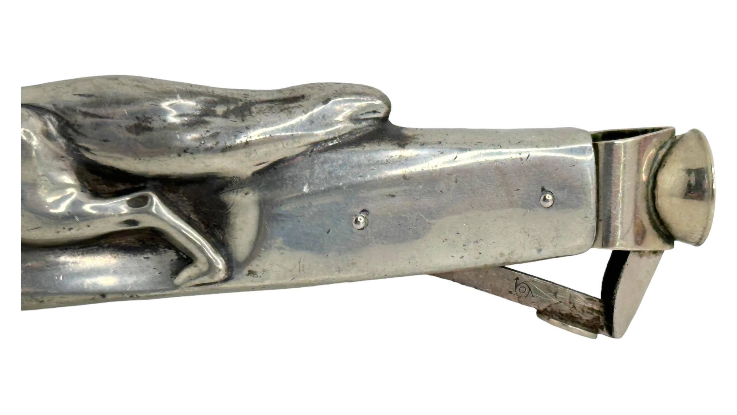 Antique Fox Figural Cigar Cutter, silvered Metal 1900s Austria In Good Condition For Sale In Nuernberg, DE