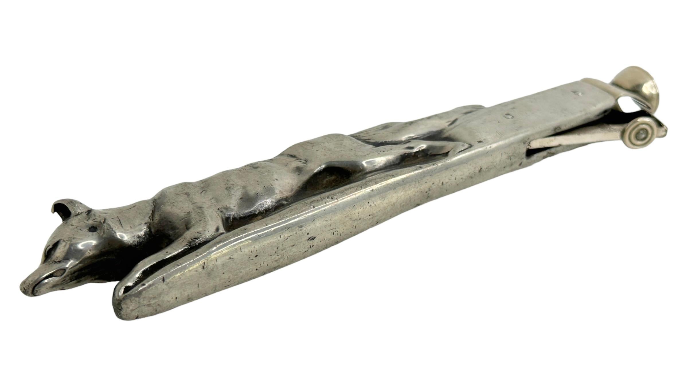 Early 20th Century Antique Fox Figural Cigar Cutter, silvered Metal 1900s Austria For Sale