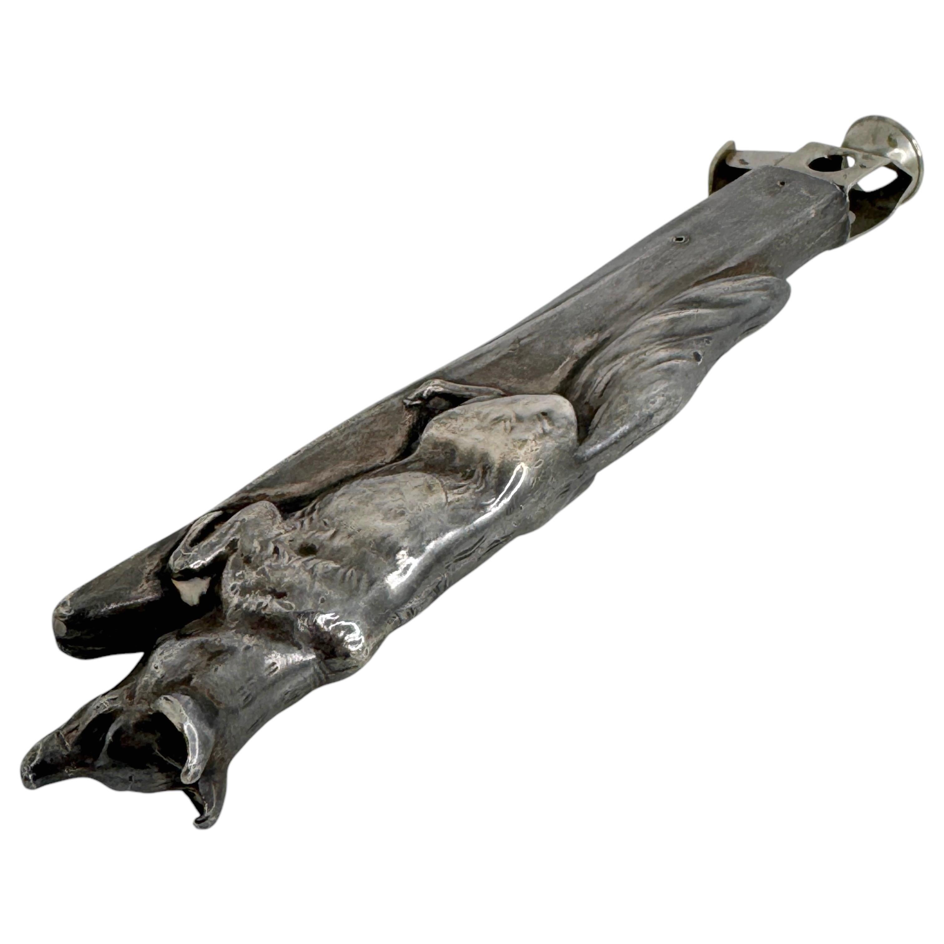 Antique Fox Figural Cigar Cutter, silvered Metal 1930s or older For Sale 3