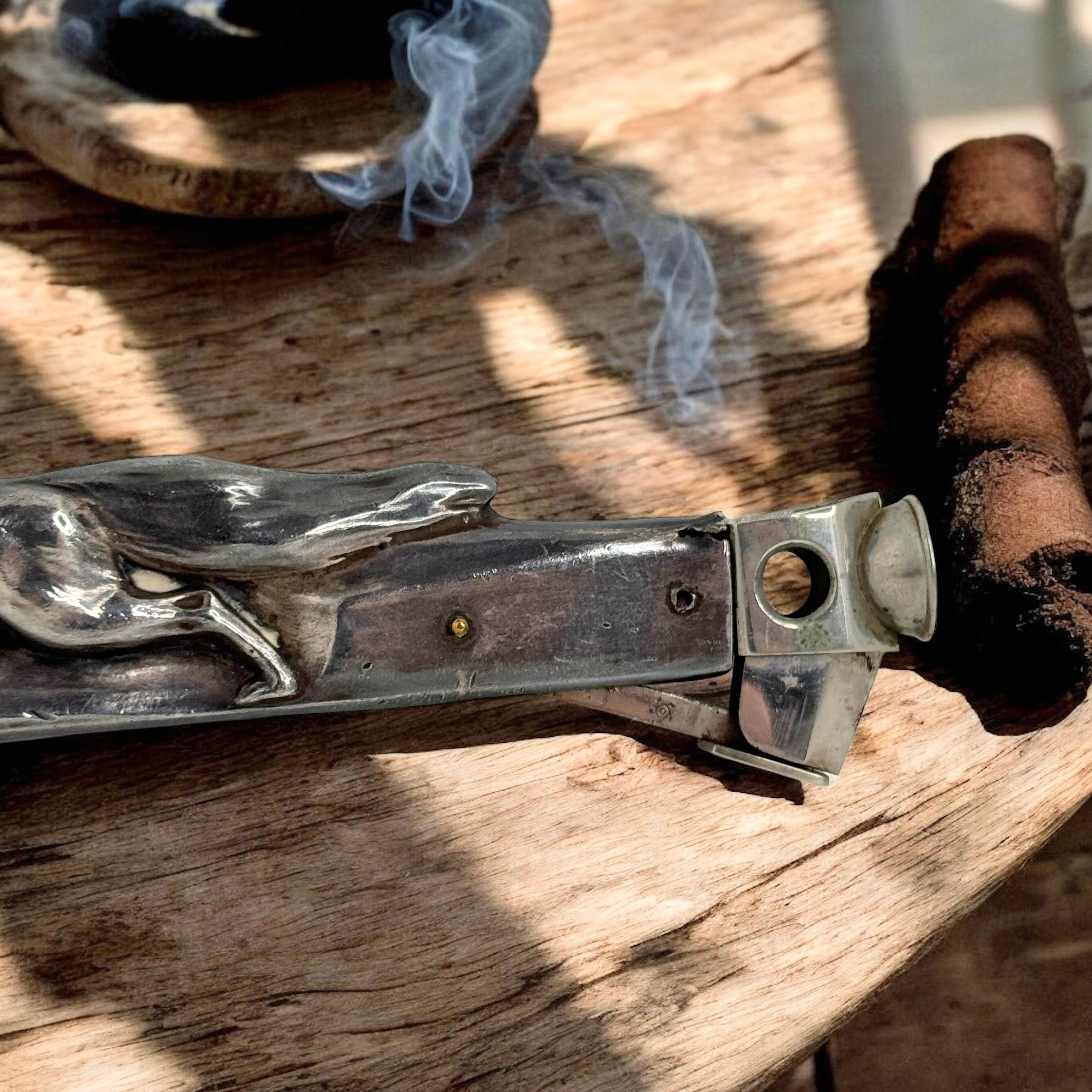 Antique Fox Figural Cigar Cutter, silvered Metal 1930s or older For Sale 7