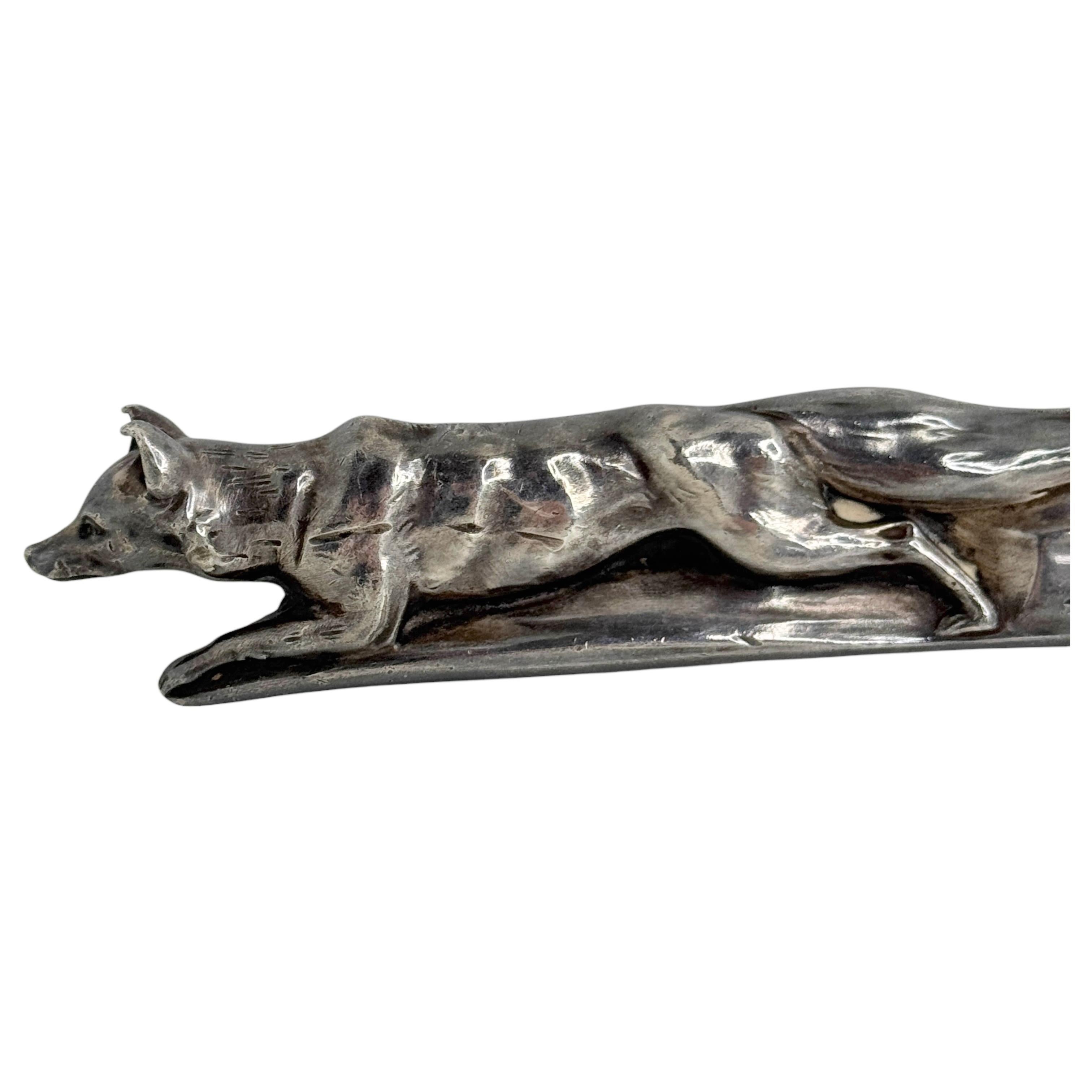 Classic early 1930s or older silvered Metal Cigar Cutter. Very rare large size cigar cutter in the form of a fox. Found at an estate sale in Nuremberg, Germany. It has its all original antique patina. 
A beautiful item for your collection of cigar
