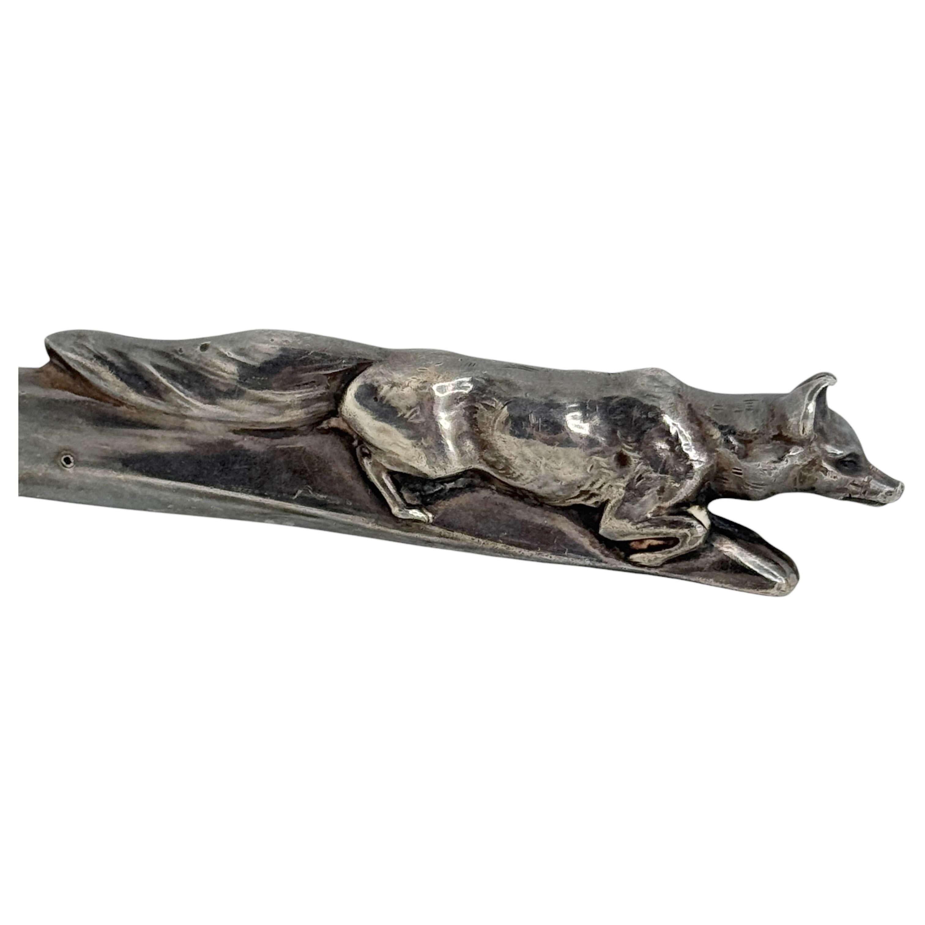 German Antique Fox Figural Cigar Cutter, silvered Metal 1930s or older For Sale