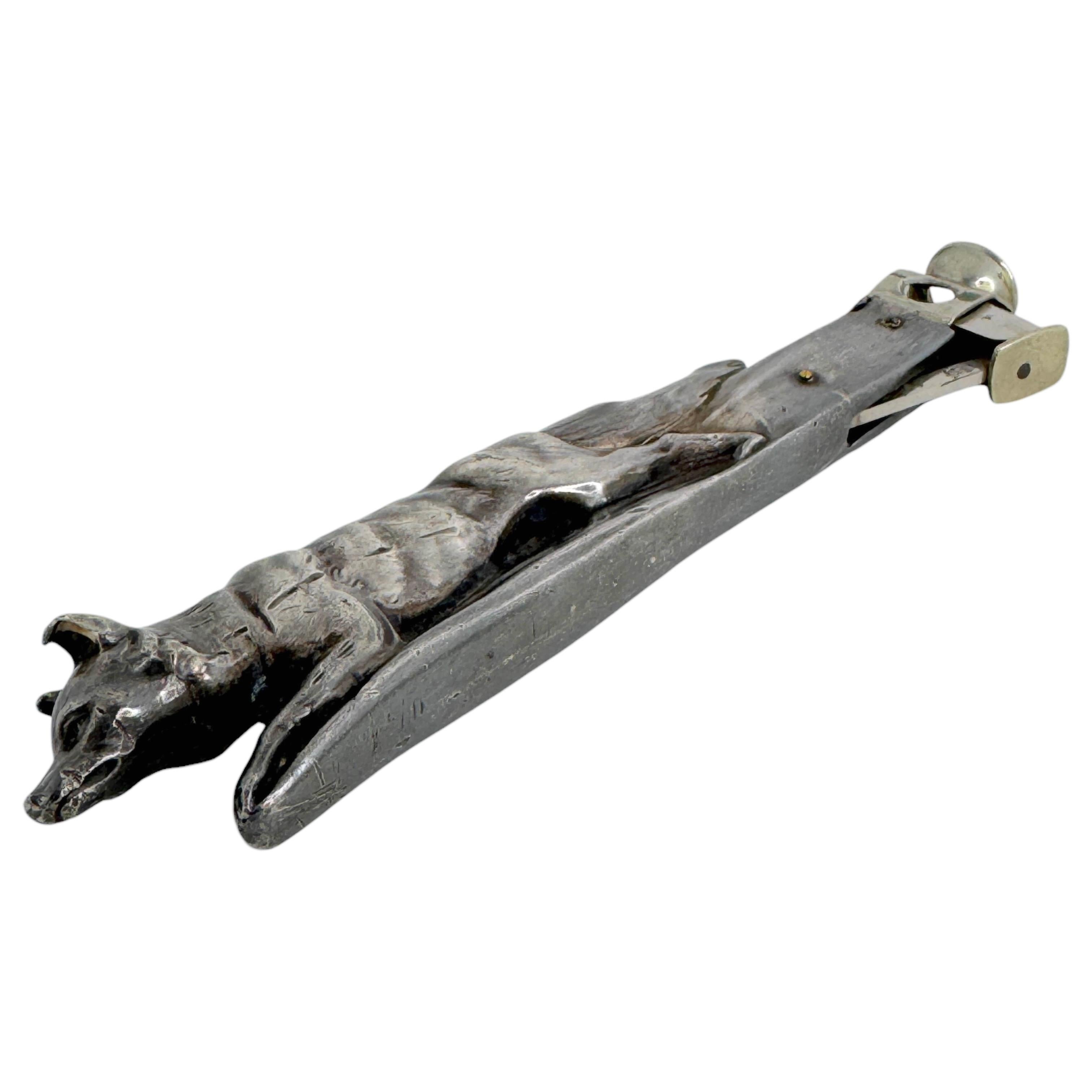 Antique Fox Figural Cigar Cutter, silvered Metal 1930s or older For Sale 2