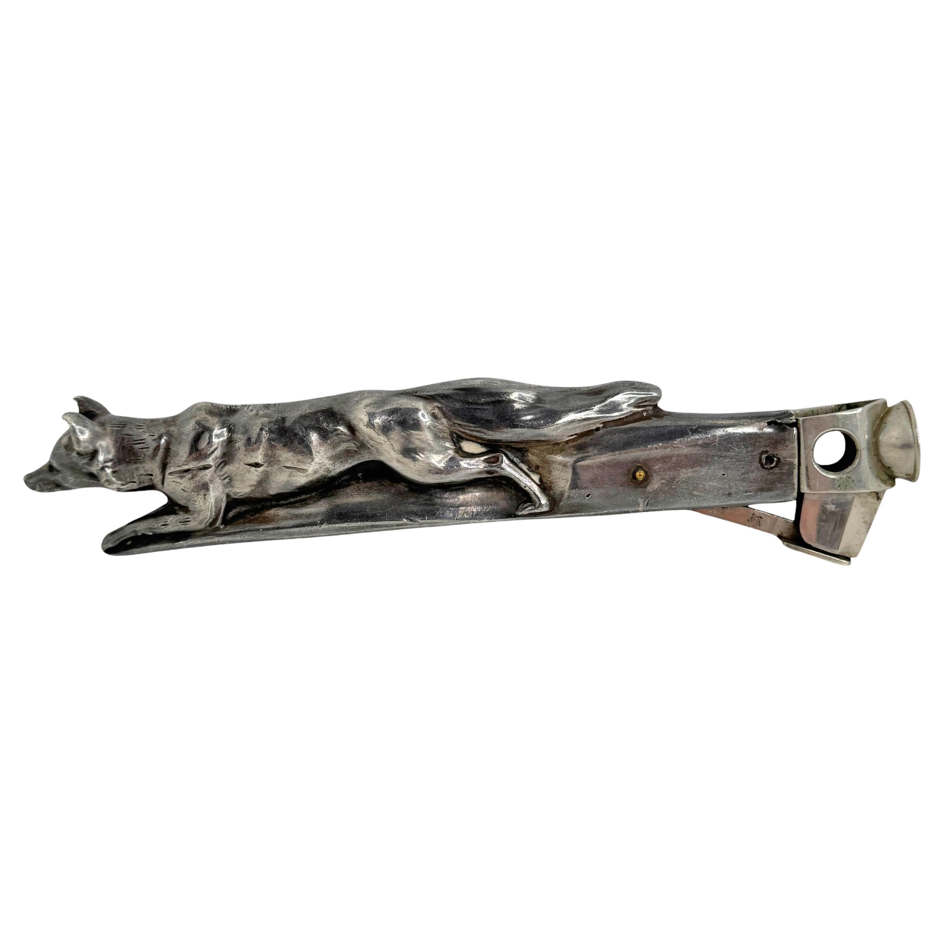 Antique Fox Figural Cigar Cutter, silvered Metal 1930s or older