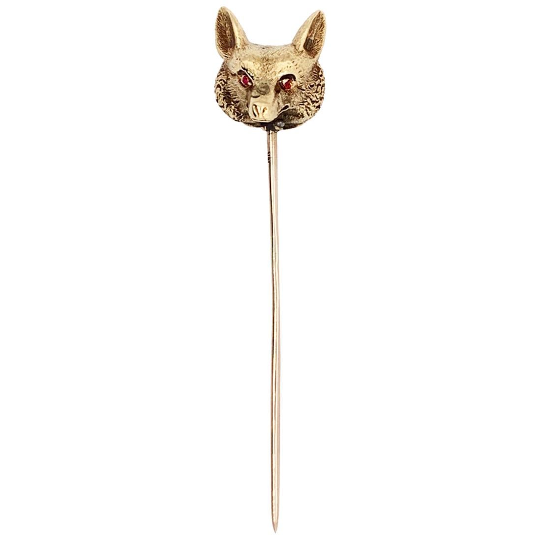 Antique Fox Head Gold Stickpin