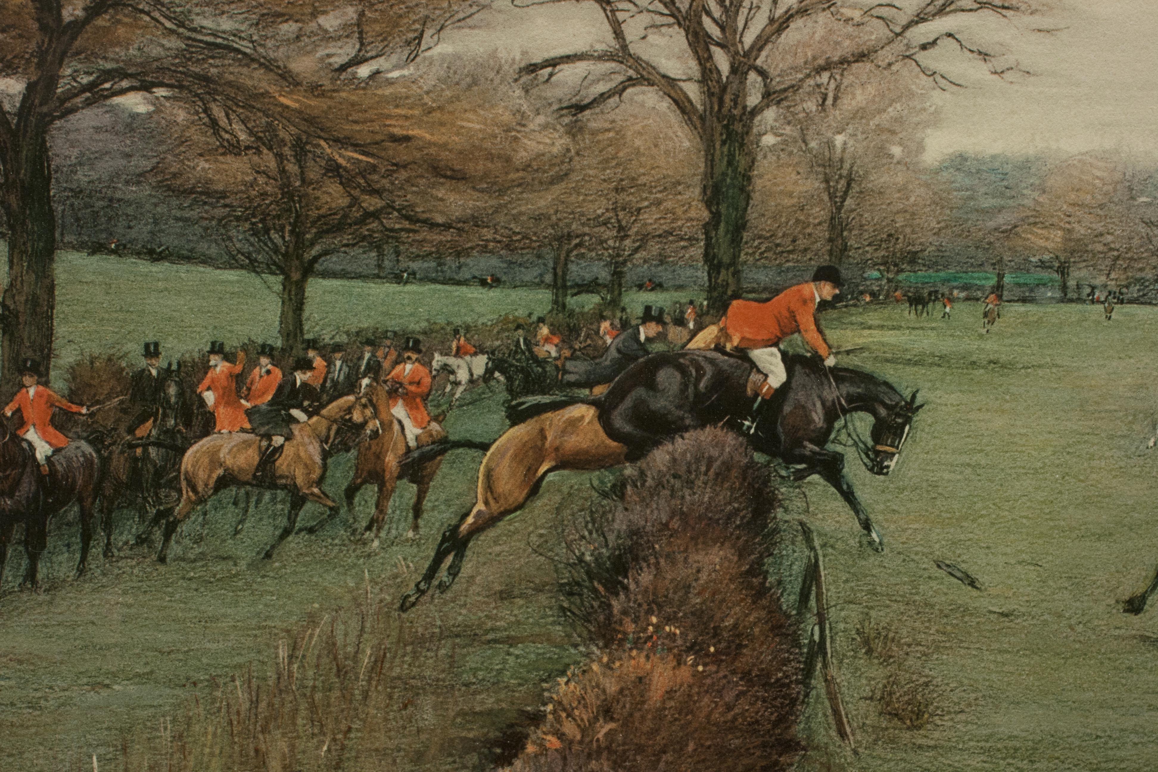 Antique Fox Hunting Print by Cecil Aldin 'South Berks Hunt' In Good Condition In Oxfordshire, GB