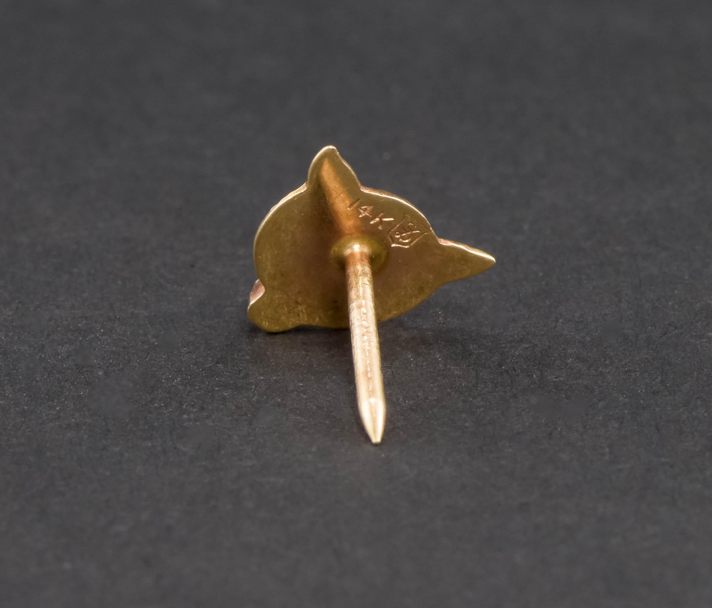Antique Fox Tie Tack or Lapel Pin in 14K Gold, Petite & Well Detailed 2