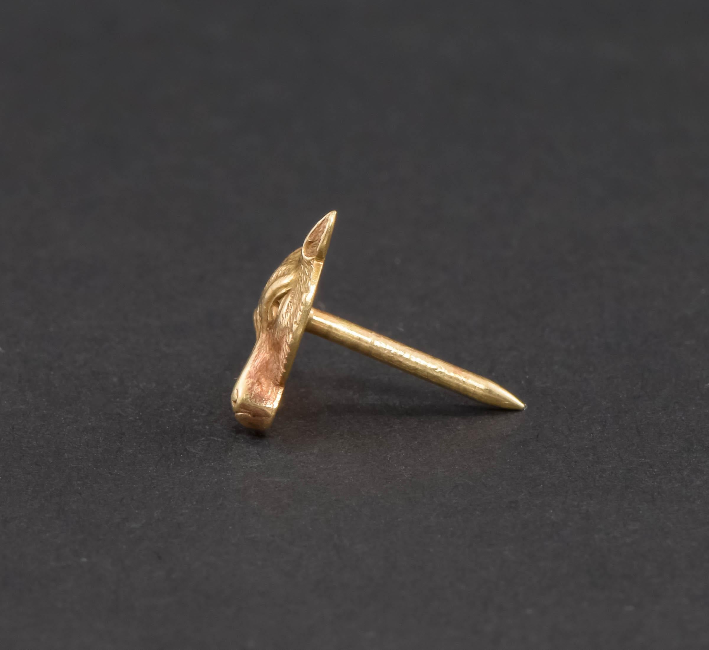 Antique Fox Tie Tack or Lapel Pin in 14K Gold, Petite & Well Detailed 3