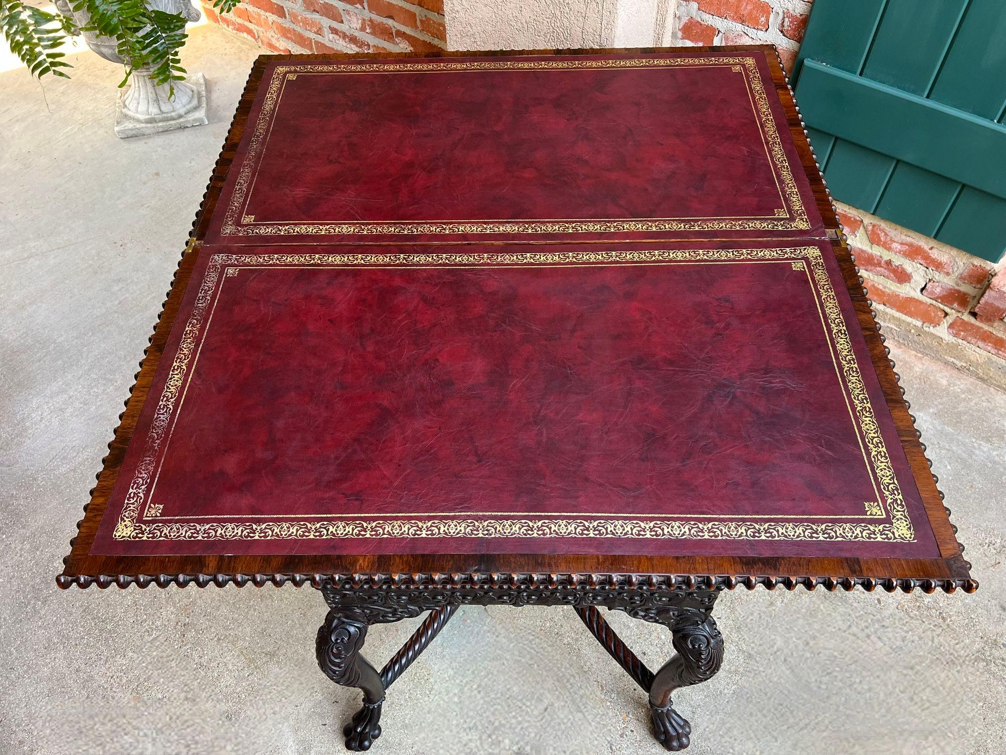 Antike Foyer Hall Tisch British Colonial geschnitzt Holz Leder Flip Top birmanischen im Angebot 2