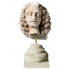 Antique Fragmentary Carved Stone Head on Stand
