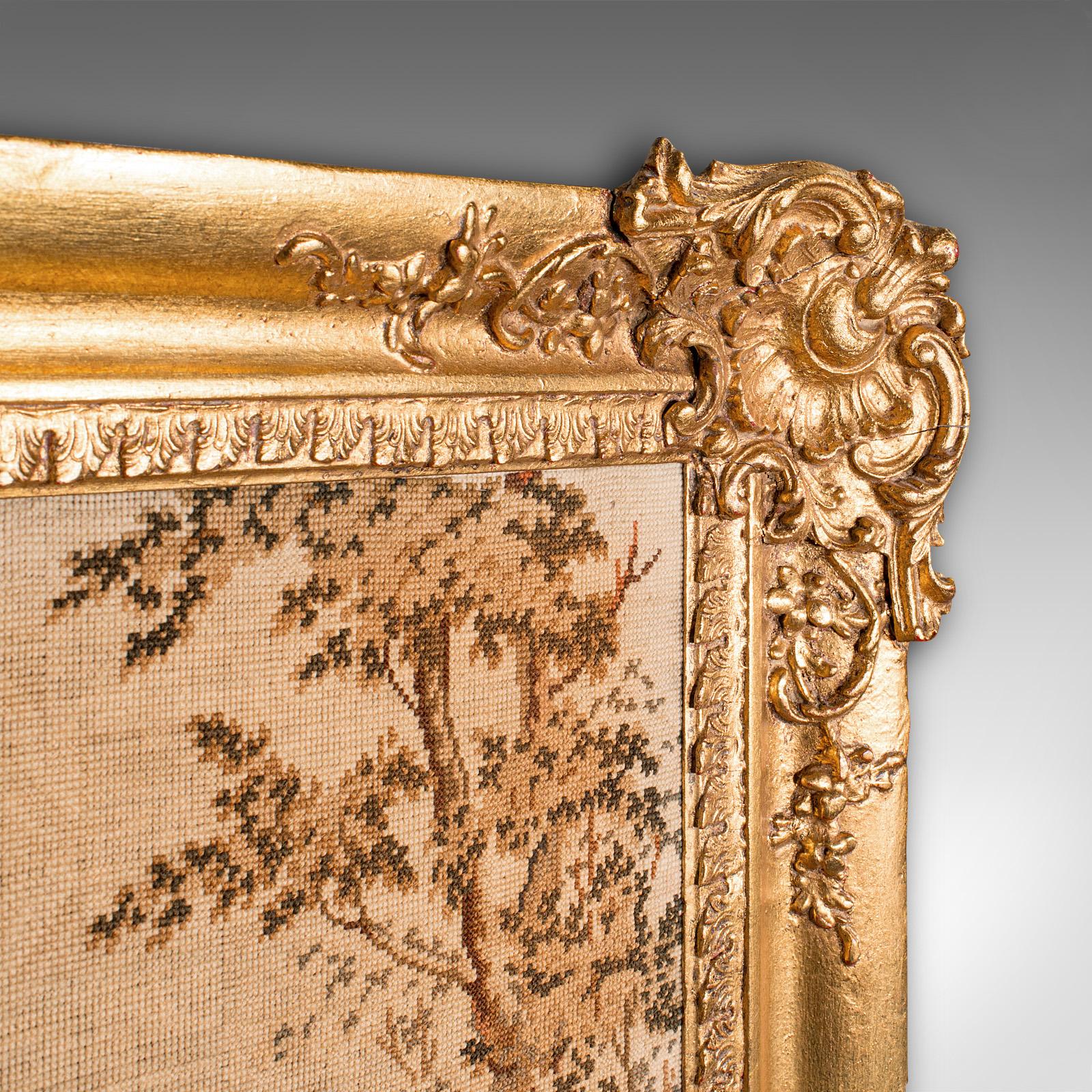 Antiker Rahmen-Wandteppich, kontinental, Nadelspitze, vergoldetes Holz, Paneel, viktorianisch im Angebot 1