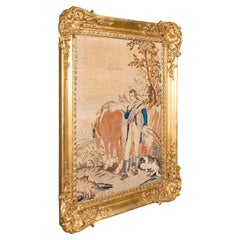 Antique Frame Tapestry, Continental, Needlepoint, Giltwood, Panel, Victorian