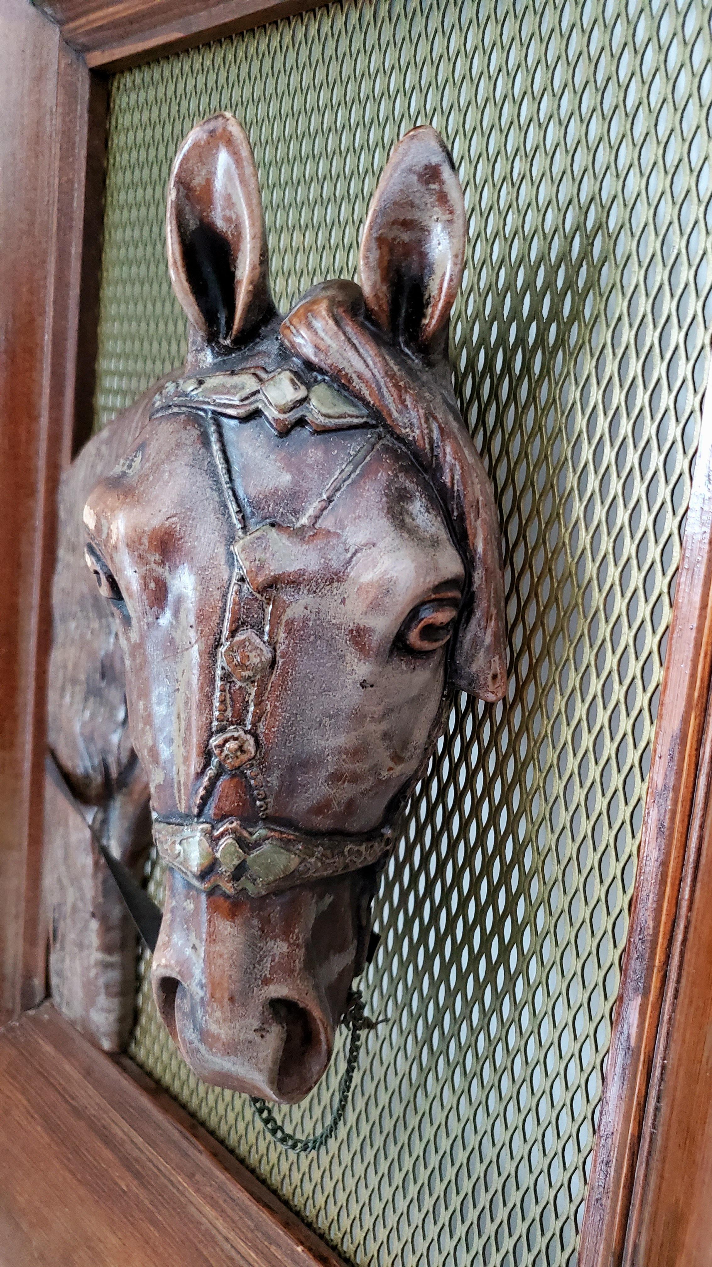 American Craftsman Antique Horse Sculpture  Framed Copper Horse Head in Relief For Sale