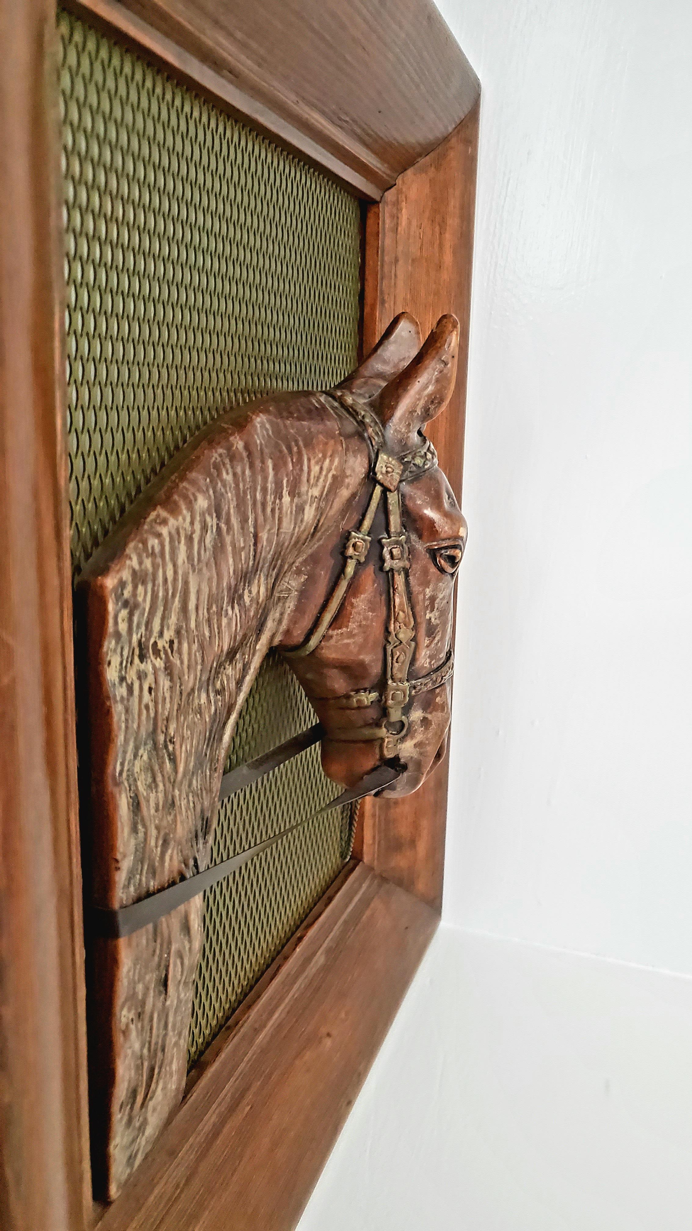 Unknown Antique Horse Sculpture  Framed Copper Horse Head in Relief For Sale