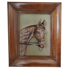 Antique Horse Sculpture  Framed Copper Horse Head in Relief