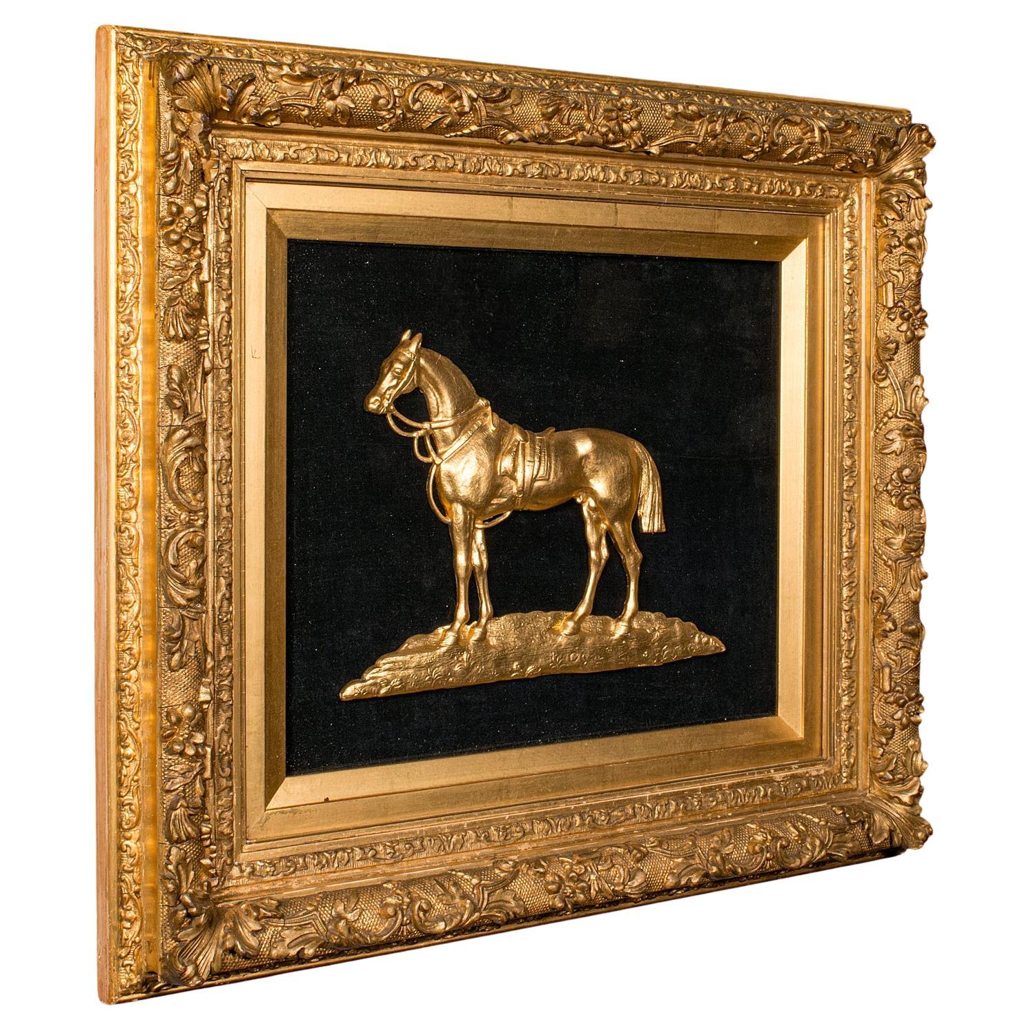 Relief de cheval arabe antique encadré, anglais, bois doré, panneau d'exposition victorien en vente