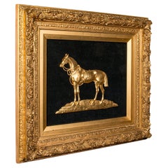 Antique Framed Arabian Horse Relief, English, Giltwood, Display Panel, Victorian