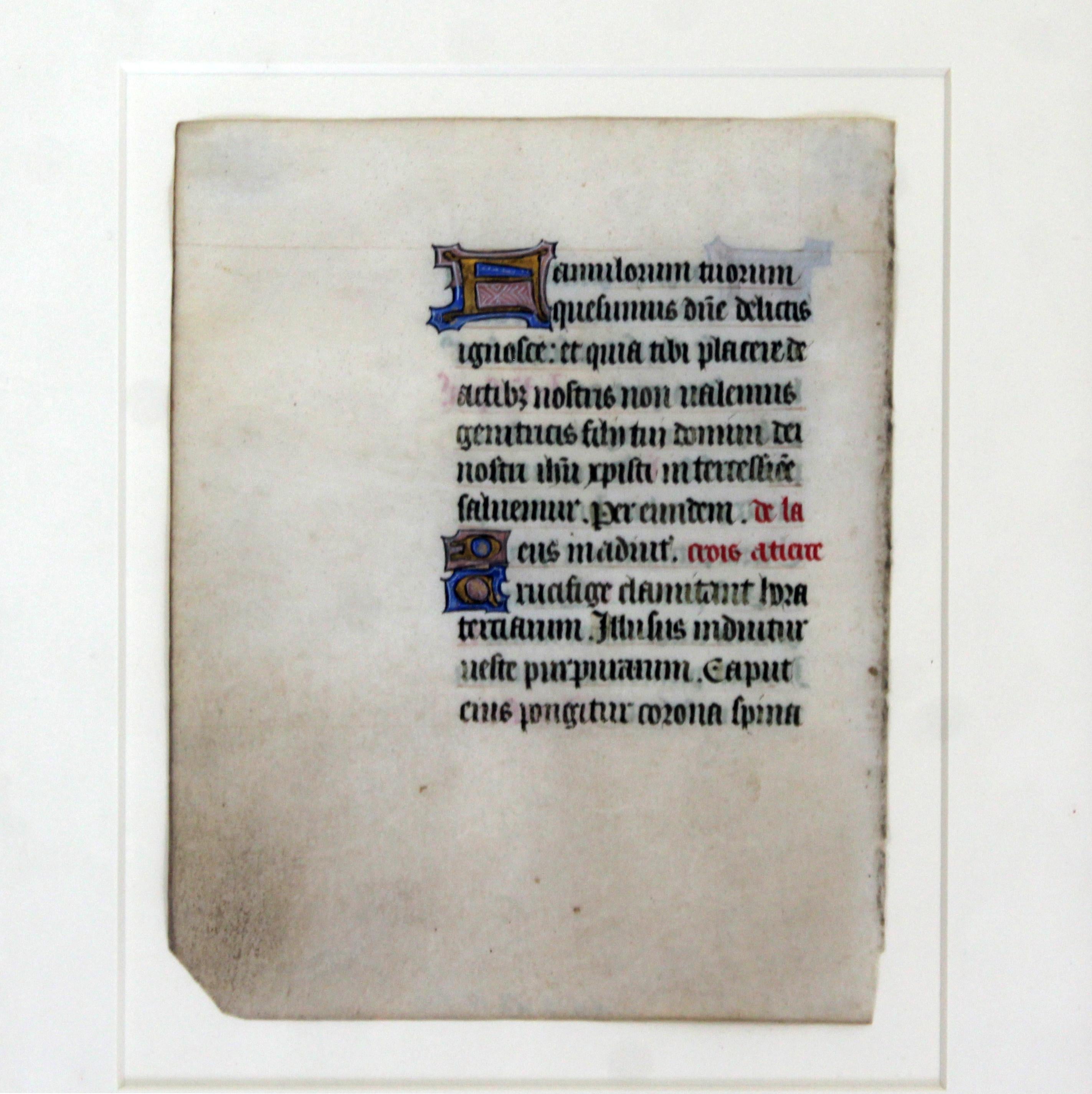 18th Century and Earlier Antique Framed Book of Hours 15th Century French Gouache Gold Leaf