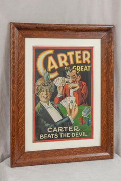 Antique Framed Chromolithograph "Carter the Great", Otis Lithograph Co. Ca. 1920