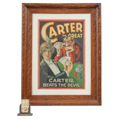Antique Framed Chromolithograph "Carter the Great", Otis Lithograph Co. Ca. 1920
