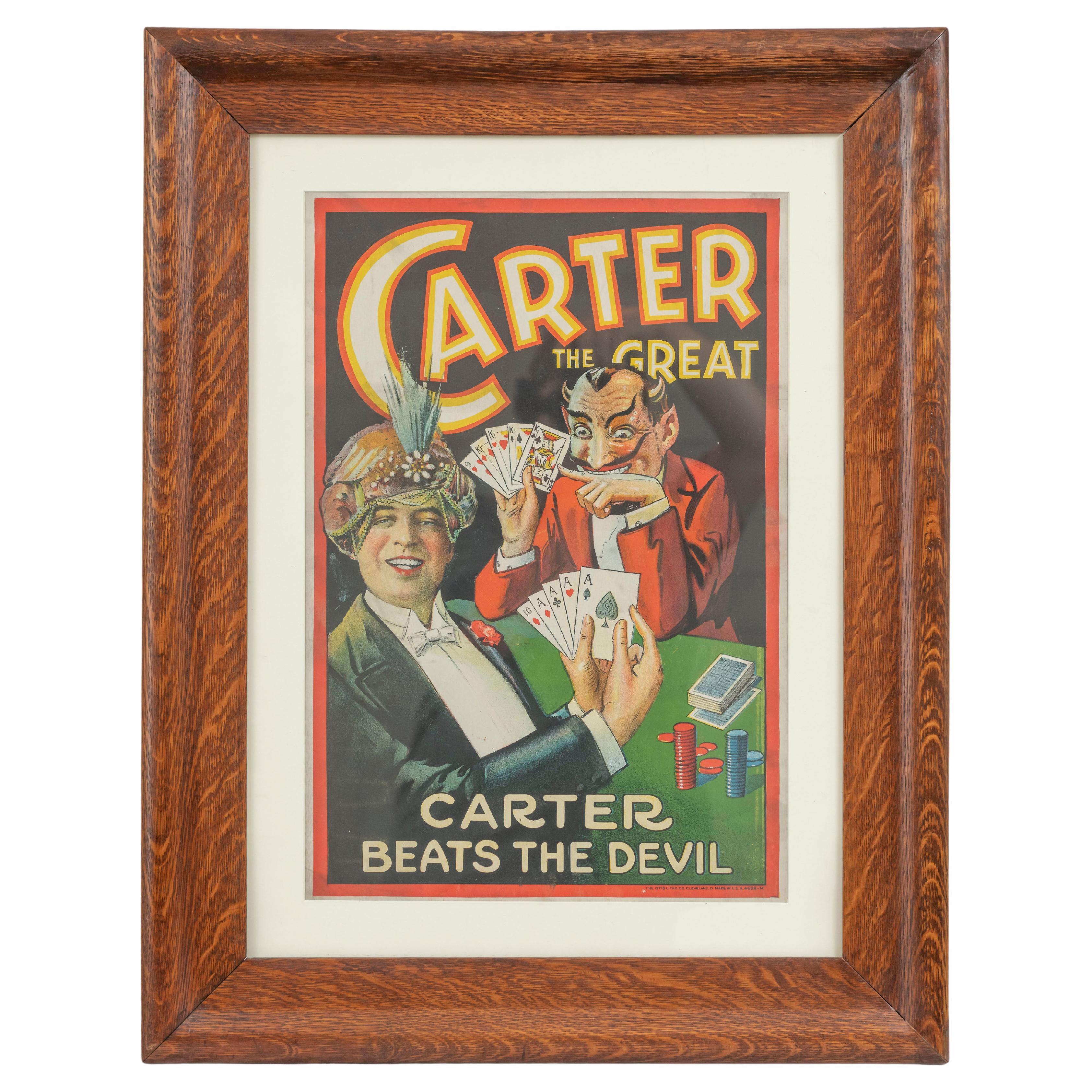 Antique Framed Chromolithograph "Carter the Great", Otis Lithograph Co. Ca. 1920