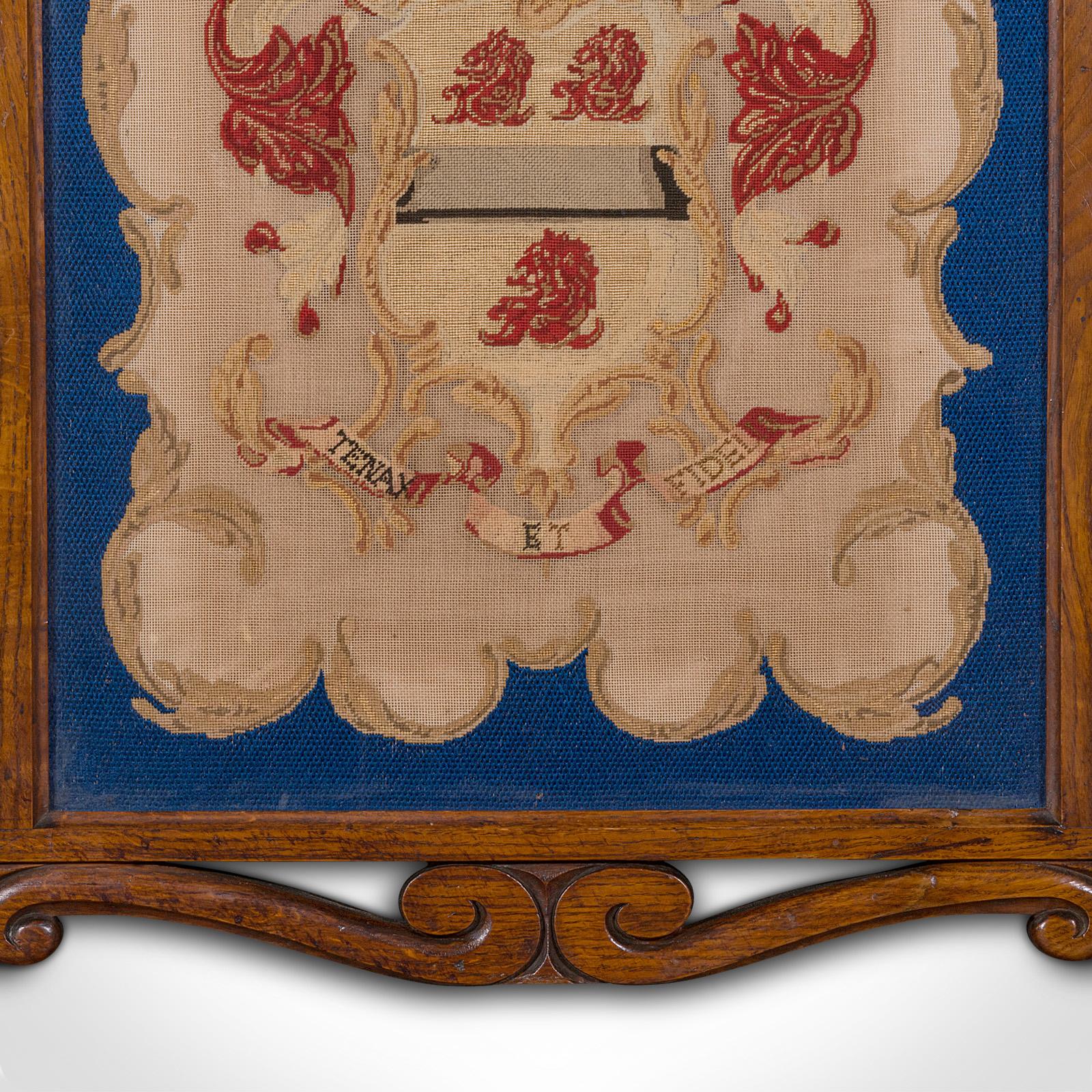 Antique Framed Coat of Arms, English, Needlepoint Tapestry, Oak, Victorian, 1900 For Sale 5