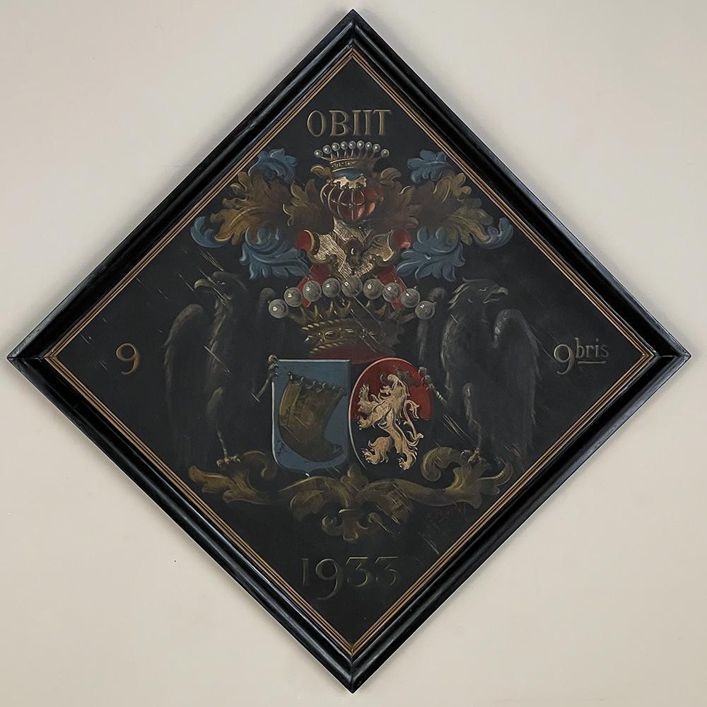 Hand-Painted Antique Framed Coat of Arms Plaque For Sale
