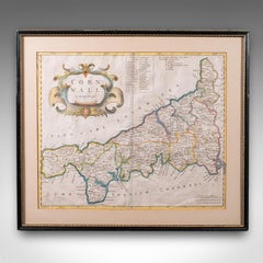 Antique Framed Cornwall Map, English, Atlas Cartography, Robert Morden, C.1700