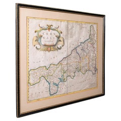 Antique Framed Cornwall Map, English, Atlas Cartography, Robert Morden, C.1700