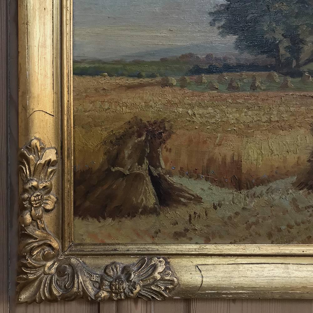 Hand-Painted Antique Framed Country French Oil Landscape Painting on Board by S.Suttiers