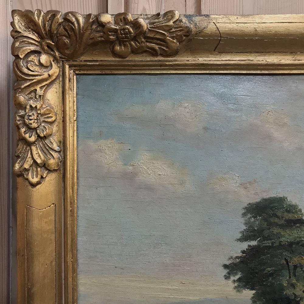 Antique Framed Country French Oil Landscape Painting on Board by S.Suttiers In Good Condition In Dallas, TX