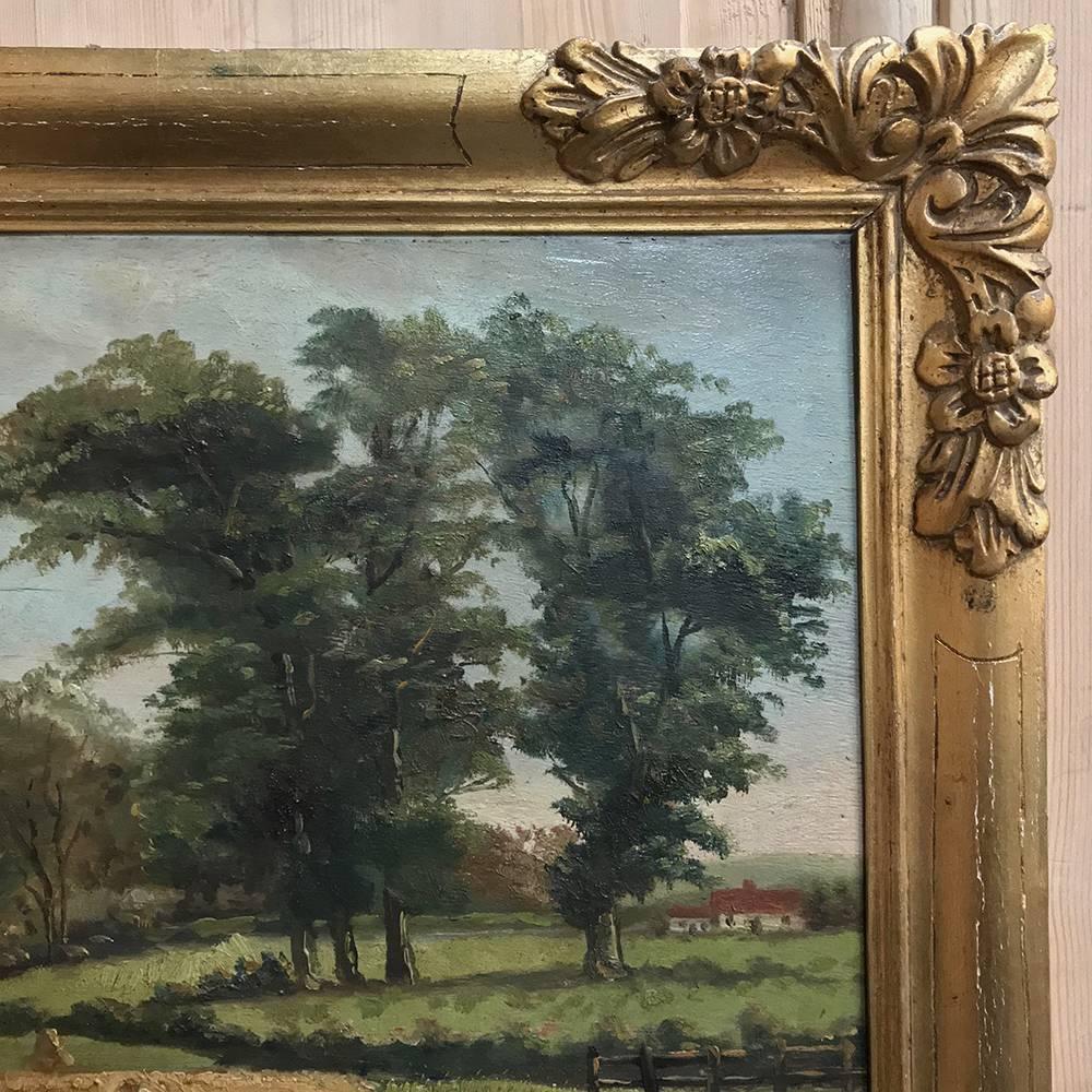 20th Century Antique Framed Country French Oil Landscape Painting on Board by S.Suttiers