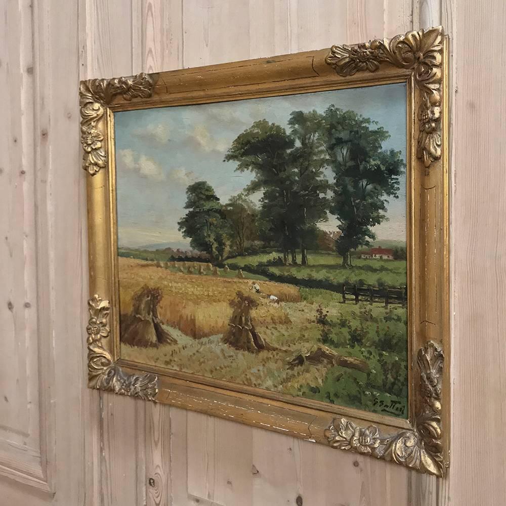 Antique Framed Country French Oil Landscape Painting on Board by S.Suttiers 4