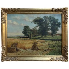 Antique Framed Country French Oil Landscape Painting on Board by S.Suttiers